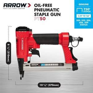 Arrow PT50 Oil-Free Pneumatic Staple Gun, Professional Heavy-Duty Stapler for