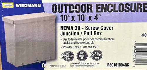 Hubbell Wiegmann Outdoor Enclosure  Screw-Cover Junction/Pull Box 10 x 10 x 4