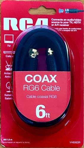 RCA 6ft Coax RG6 Cable for TV, HDTV, and A/V Receivers - Gold Plated Connectors